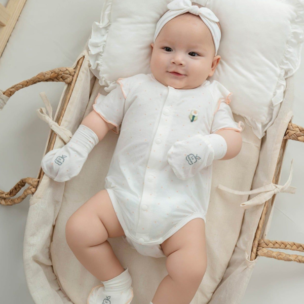 Bodysuit bé gái La Pomme sợi tre trắng